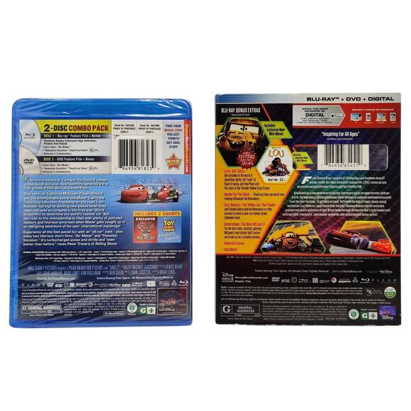 Cars 2 & 3 Blu-ray + DVD Combo Pack Disney Pixar Owen Wilson Racing Mater NEW - Picture 2 of 14